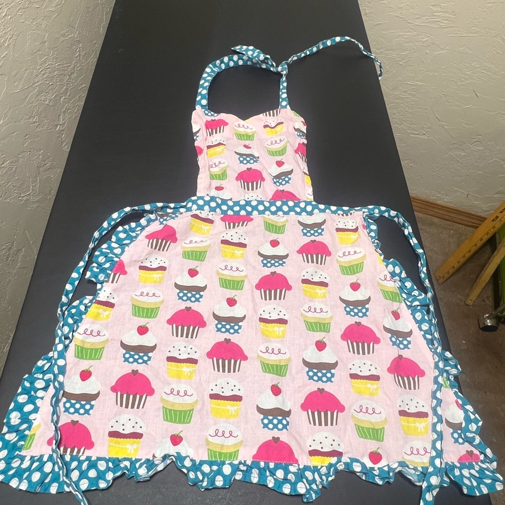 Kaf Home Cupcake Print Apron with Polka Dot Ruffle Trim Girls OS